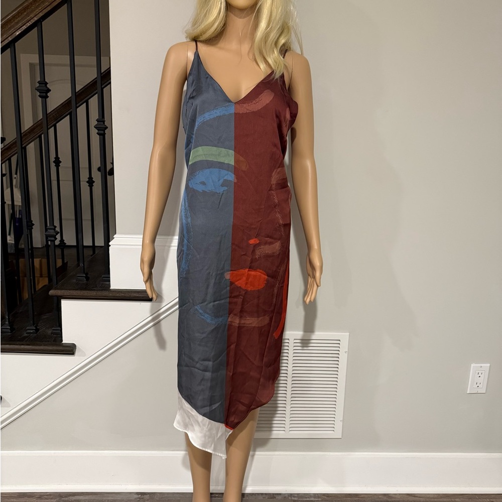 Zara colorful Graphic Face Print Slip Dress in blue and red
